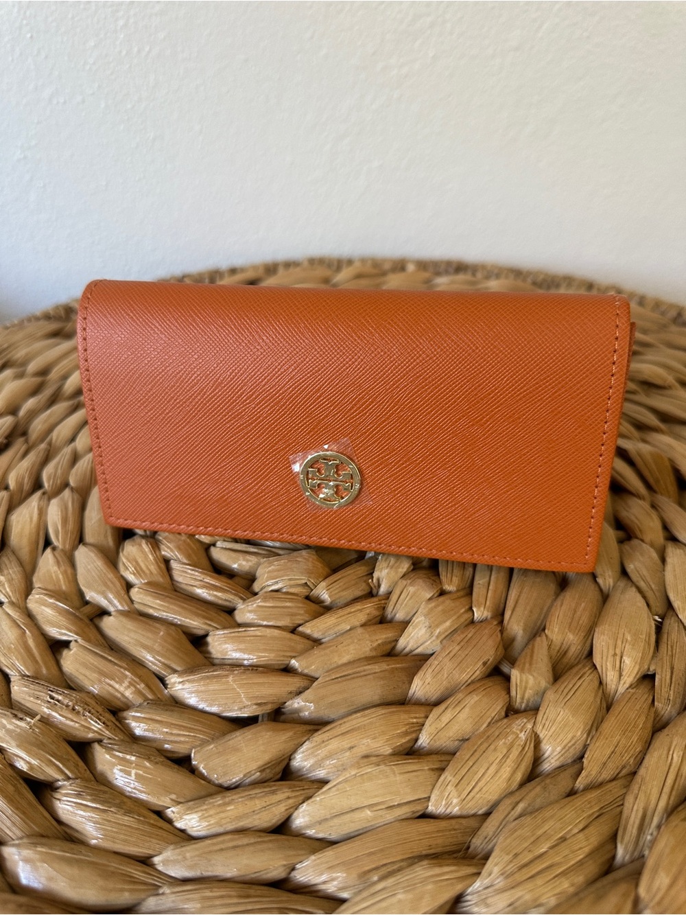 Tory Burch Orange Leather Slip Wallet with Gold Logo